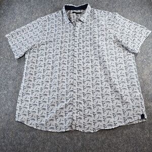 Synrgy Button Up Shirt Short Sleeve Men's 2XLT White w Blue Sailboats Palm Trees